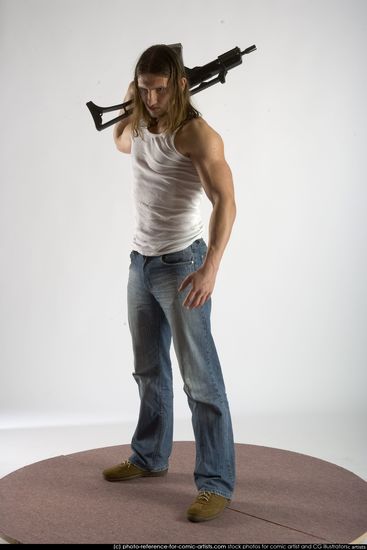 Man Young Muscular White Holding Standing poses Casual