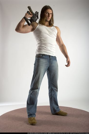 Man Young Muscular White Holding Standing poses Casual