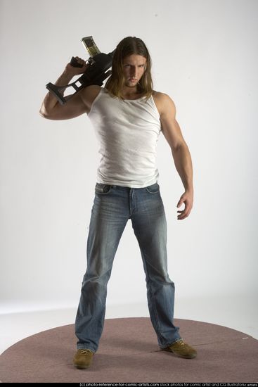 Man Young Muscular White Holding Standing poses Casual