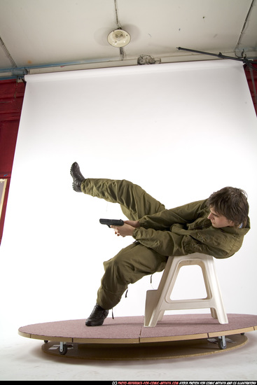 Man Young Athletic White Fighting with gun Moving poses Army