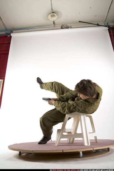 Man Young Athletic White Fighting with gun Moving poses Army