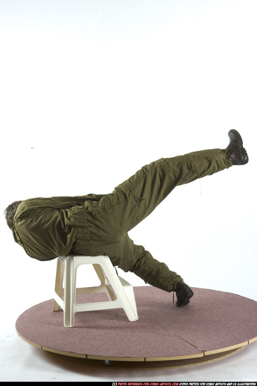 Man Young Athletic White Fighting with gun Moving poses Army