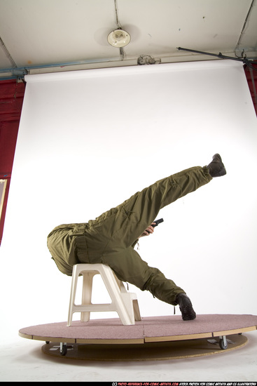 Man Young Athletic White Fighting with gun Moving poses Army