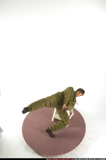 Man Young Athletic White Fighting with gun Moving poses Army