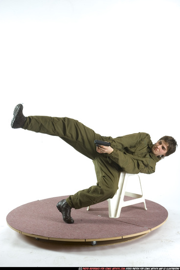 Man Young Athletic White Fighting with gun Moving poses Army