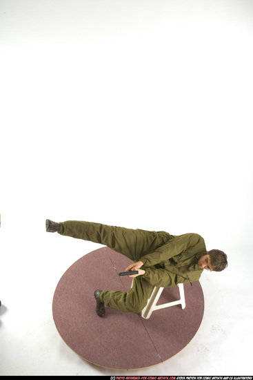 Man Young Athletic White Fighting with gun Moving poses Army