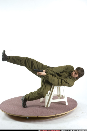 Man Young Athletic White Fighting with gun Moving poses Army