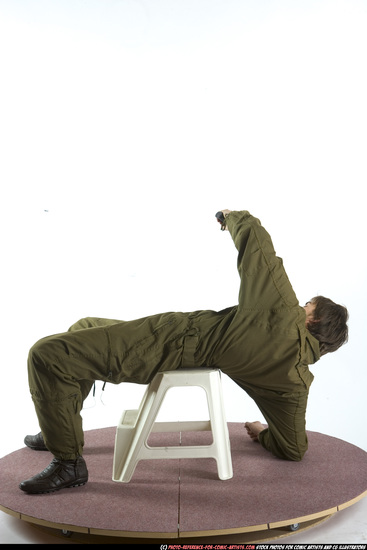 Man Young Athletic White Fighting with gun Moving poses Army