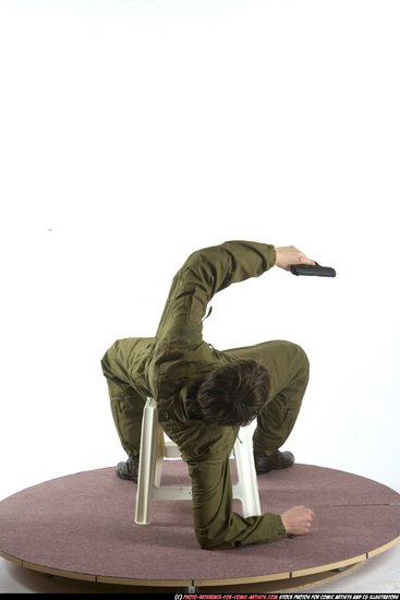 Man Young Athletic White Fighting with gun Moving poses Army