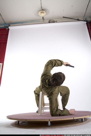 Man Young Athletic White Fighting with gun Moving poses Army