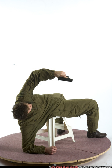 Man Young Athletic White Fighting with gun Moving poses Army