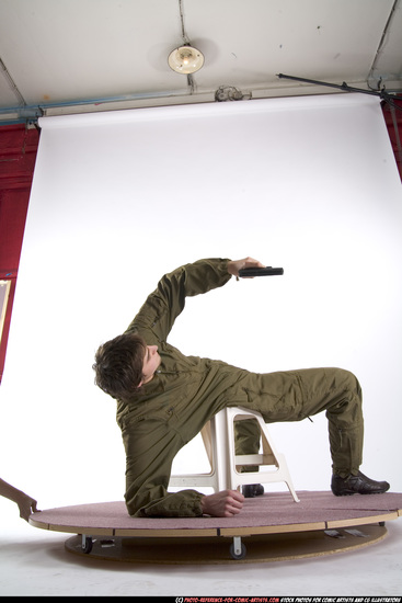 Man Young Athletic White Fighting with gun Moving poses Army