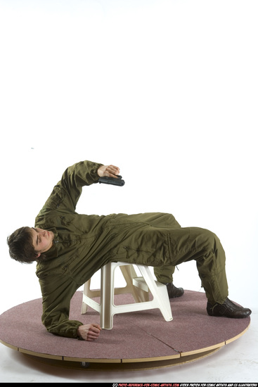 Man Young Athletic White Fighting with gun Moving poses Army