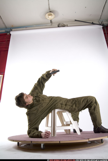 Man Young Athletic White Fighting with gun Moving poses Army