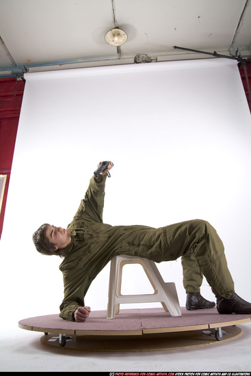 Man Young Athletic White Fighting with gun Moving poses Army