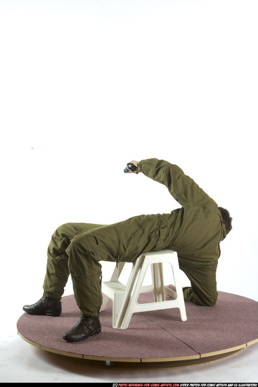 Man Young Athletic White Fighting with gun Moving poses Army