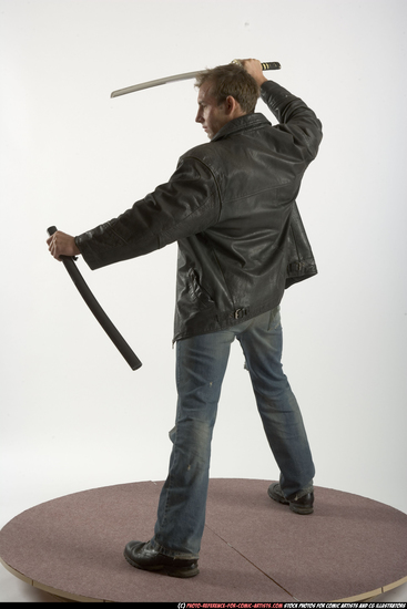 Man Adult Athletic White Fighting with sword Standing poses Casual