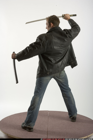 Man Adult Athletic White Fighting with sword Standing poses Casual