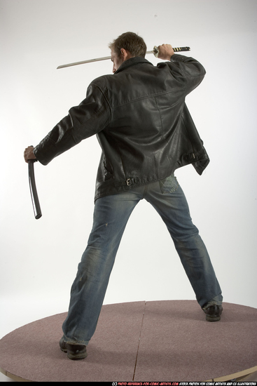 Man Adult Athletic White Fighting with sword Standing poses Casual