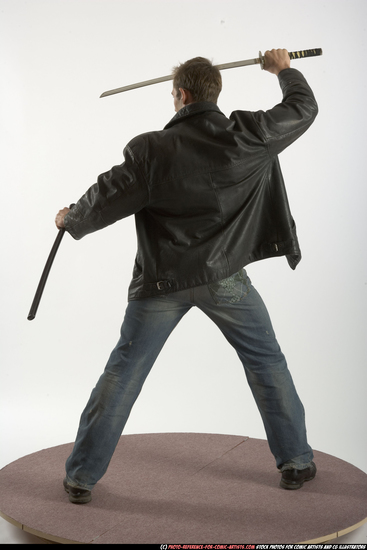 Man Adult Athletic White Fighting with sword Standing poses Casual