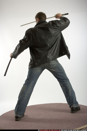 Man Adult Athletic White Fighting with sword Standing poses Casual