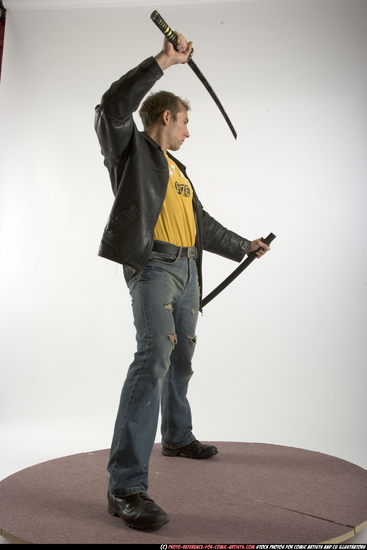 Man Adult Athletic White Fighting with sword Standing poses Casual