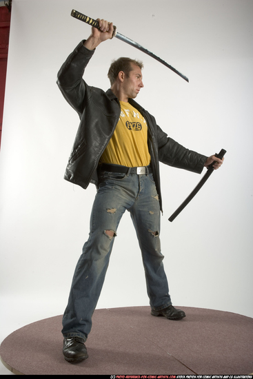 Man Adult Athletic White Fighting with sword Standing poses Casual