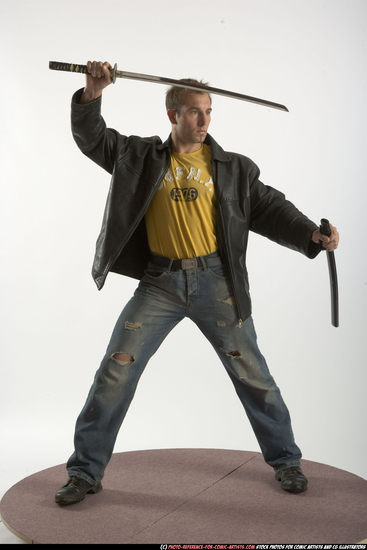 Man Adult Athletic White Fighting with sword Standing poses Casual