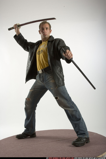 Man Adult Athletic White Fighting with sword Standing poses Casual