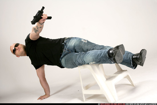 Man Adult Athletic White Fighting with gun Moving poses Casual