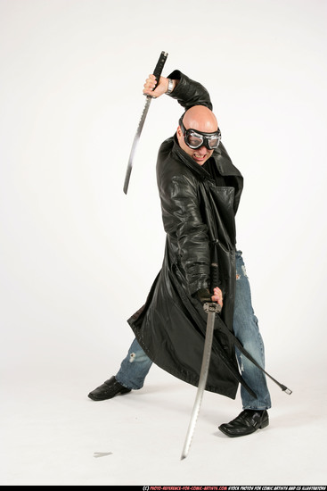 Man Adult Athletic White Fighting with sword Standing poses Casual