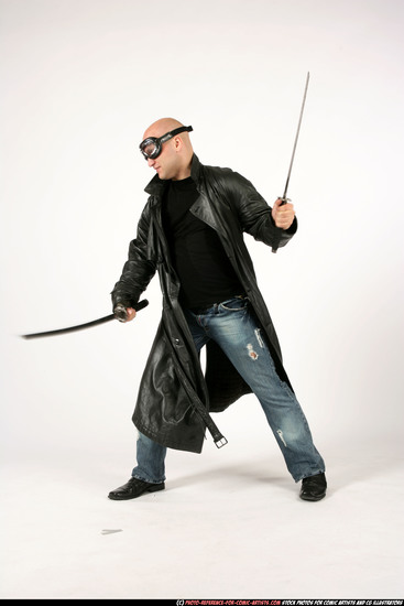 Man Adult Athletic White Fighting with sword Standing poses Casual