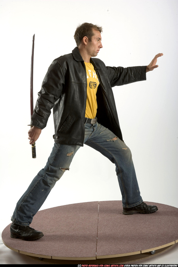 Man Adult Athletic White Fighting with sword Standing poses Casual