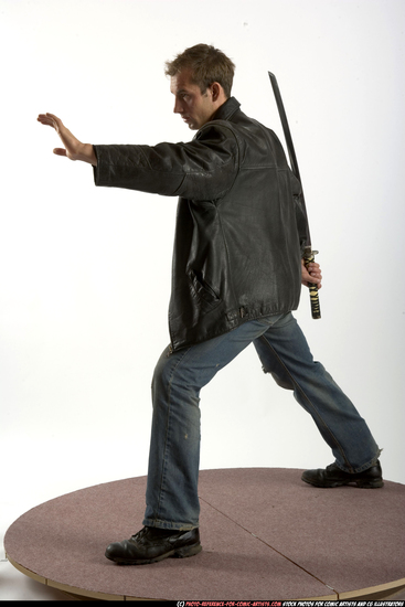 Man Adult Athletic White Fighting with sword Standing poses Casual