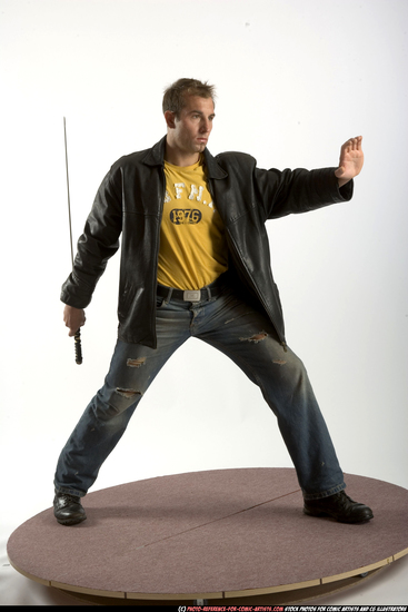 Man Adult Athletic White Fighting with sword Standing poses Casual