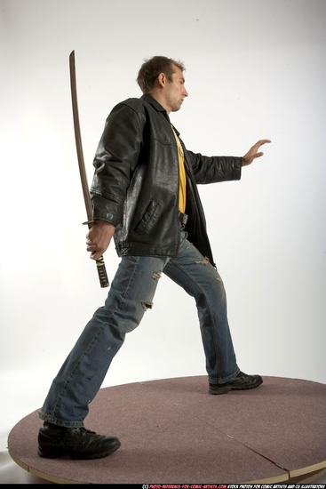 Man Adult Athletic White Fighting with sword Standing poses Casual