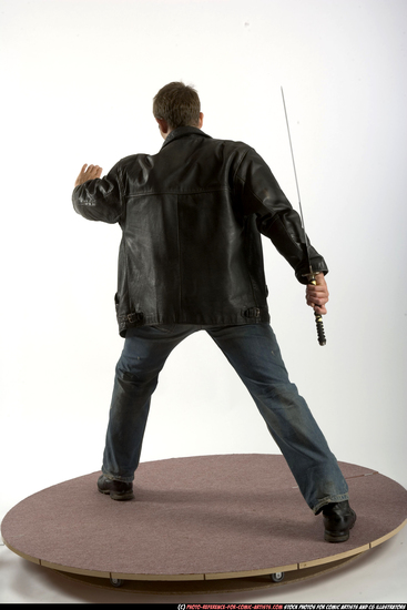 Man Adult Athletic White Fighting with sword Standing poses Casual