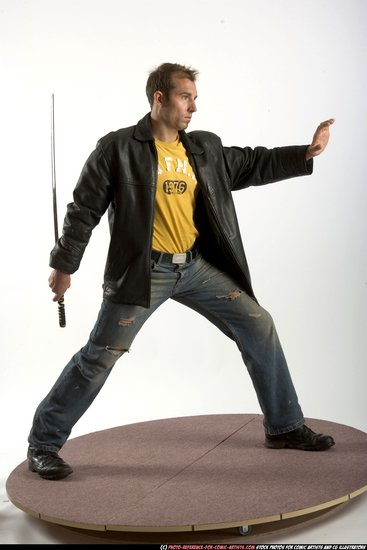 Man Adult Athletic White Fighting with sword Standing poses Casual