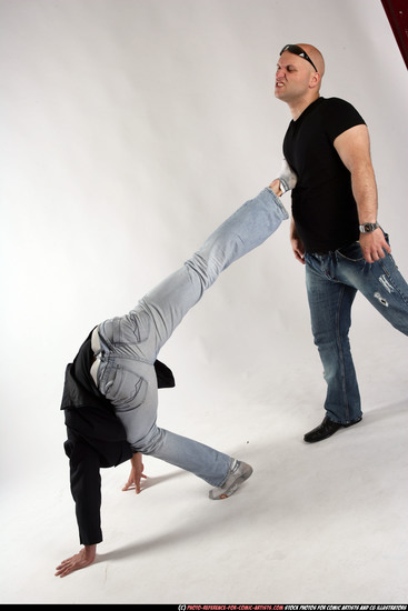 Adult Muscular White Kick fight Moving poses Business Men