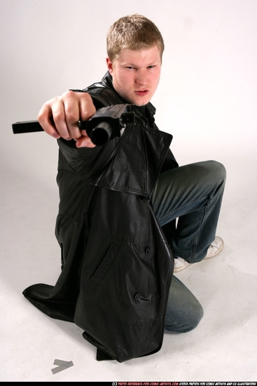 Man Adult Chubby White Martial art Kneeling poses Coat