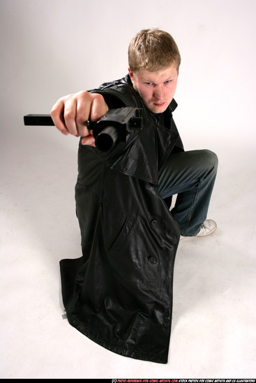 Man Adult Chubby White Martial art Kneeling poses Coat