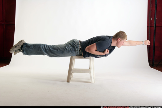 Man Adult Average White Flying Laying poses Sportswear