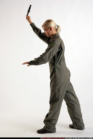 Woman Adult Athletic White Fighting with knife Standing poses Army