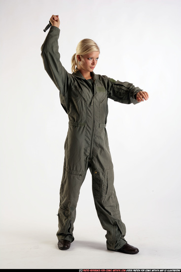 Woman Adult Athletic White Fighting with knife Standing poses Army