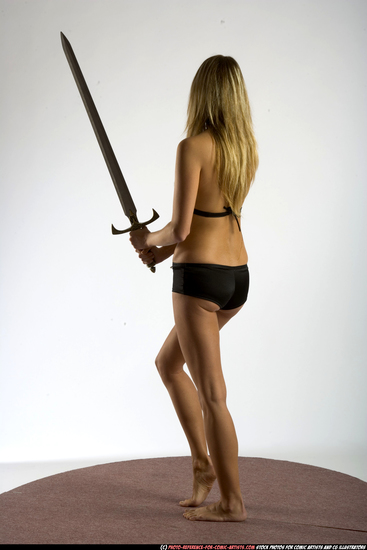 Woman Adult Athletic White Fighting with sword Standing poses Underwear