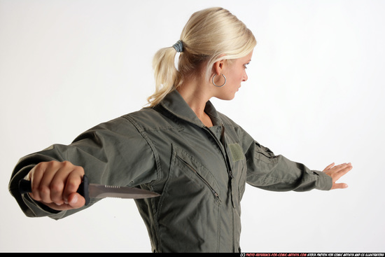 Woman Adult Athletic White Fighting with knife Standing poses Army