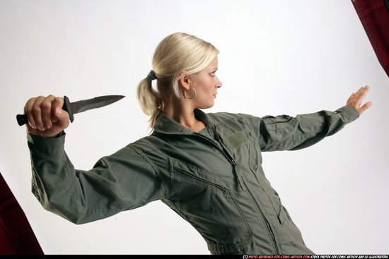 Woman Adult Athletic White Fighting with knife Standing poses Army