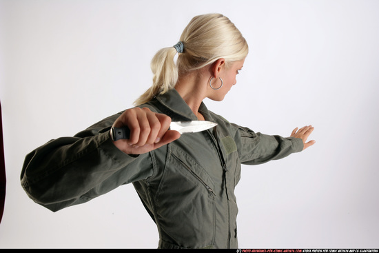 Woman Adult Athletic White Fighting with knife Standing poses Army