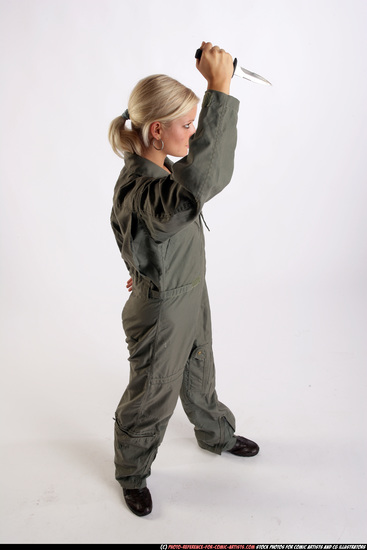 Woman Adult Athletic White Fighting with knife Standing poses Army