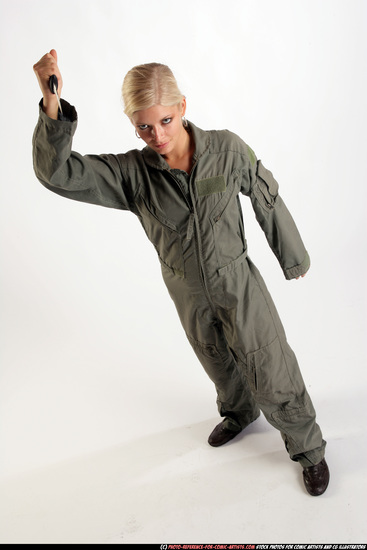 Woman Adult Athletic White Fighting with knife Standing poses Army